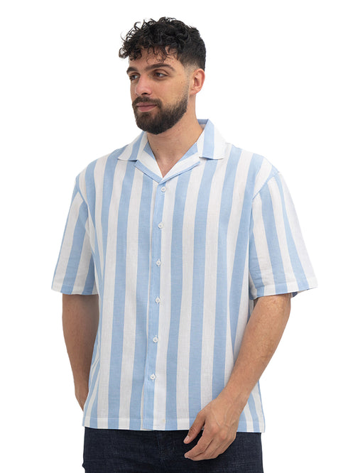 Baby Blue - Design 6 Striped Tennis Collar Shirt