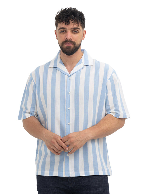 Baby Blue - Design 6 Striped Tennis Collar Shirt