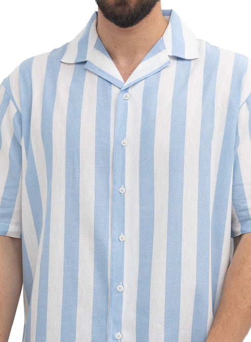 Baby Blue - Design 6 Striped Tennis Collar Shirt