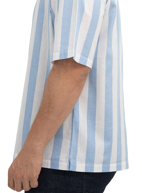 Baby Blue - Design 6 Striped Tennis Collar Shirt