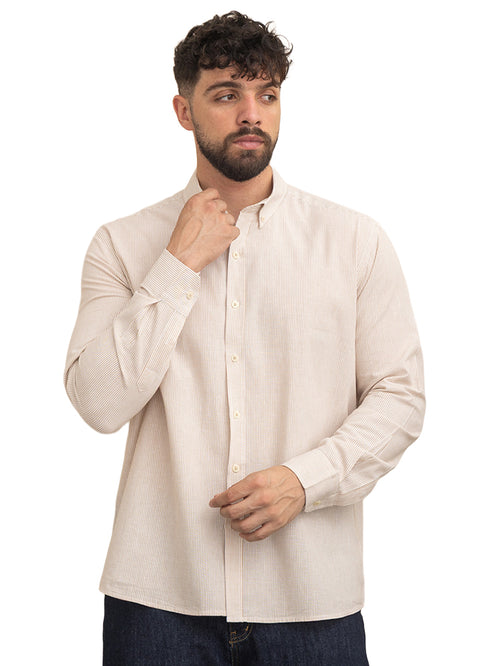 Beige-Design 1 Striped Oxford Shirt