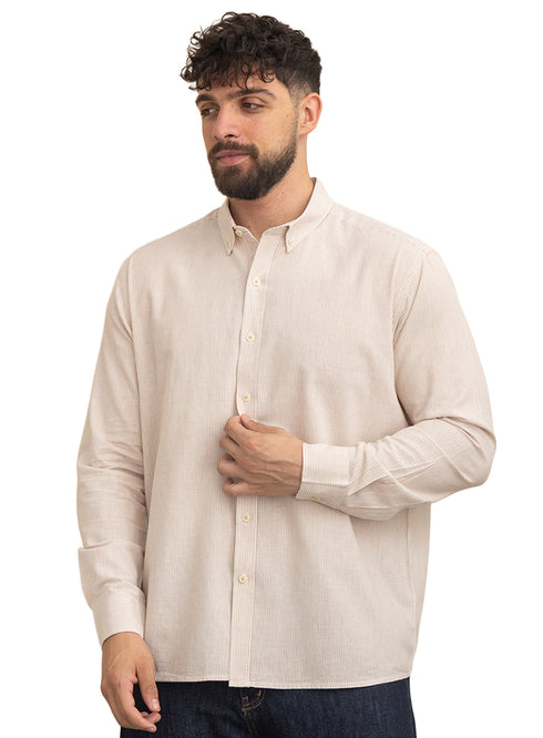 Beige-Design 1 Striped Oxford Shirt
