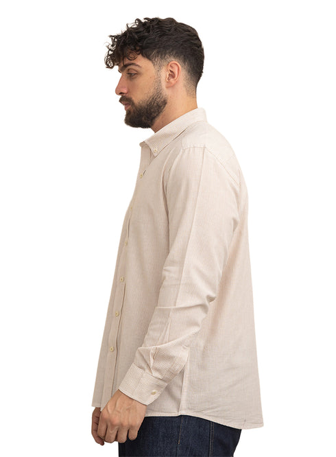 Beige-Design 1 Striped Oxford Shirt