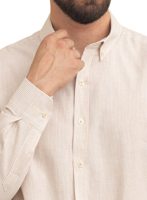 Beige-Design 1 Striped Oxford Shirt