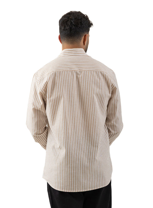 قميص كتان مقلم - تصميم 2 - بيج