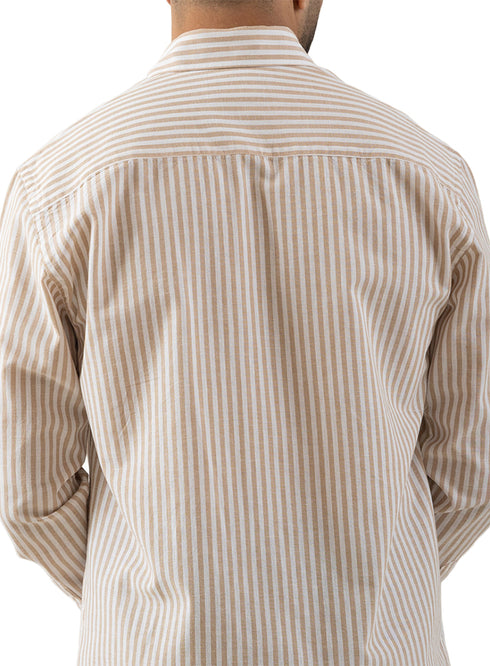 قميص كتان مقلم - تصميم 2 - بيج