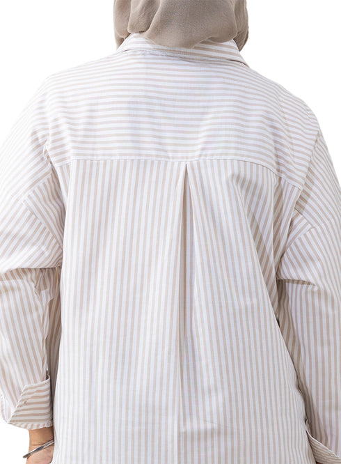 قميص مقلم اوفر سايز تصميم 2 - بيج