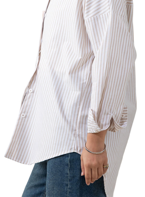 قميص مقلم اوفر سايز تصميم 2 - بيج