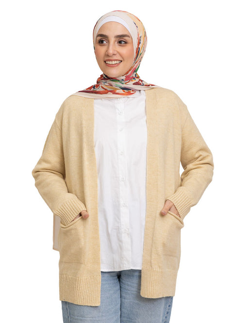 كارديجان سادة بجيب - بيج