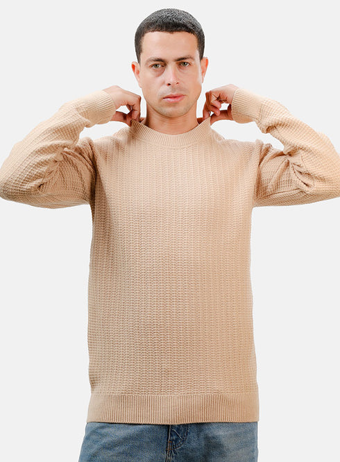 Beige Basic Round Pullover