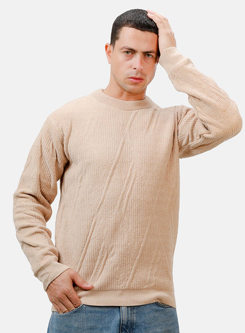 بلوفر برقبة دائرية - تصميم 2421 - بيج