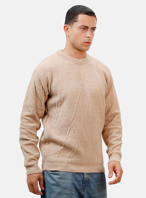 بلوفر برقبة دائرية - تصميم 2421 - بيج