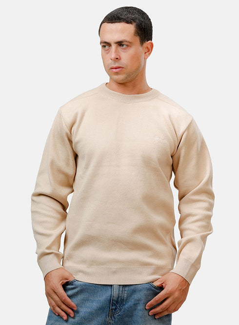 بلوفر برقبة دائرية تصميم 2451 - بيج