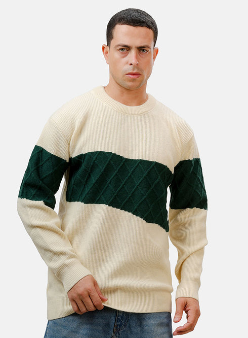 بلوفر برقبة دائرية تصميم 2453 - بيج