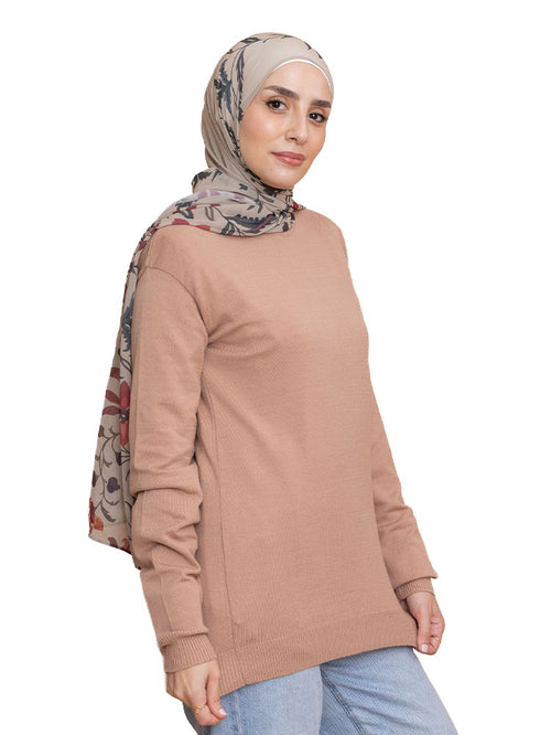 Beige Round Knit Pullover