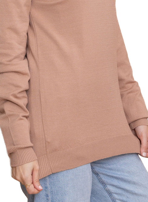 Beige Round Knit Pullover
