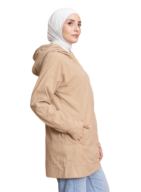 سويت شيرت قطيفة بسوسته - بيج