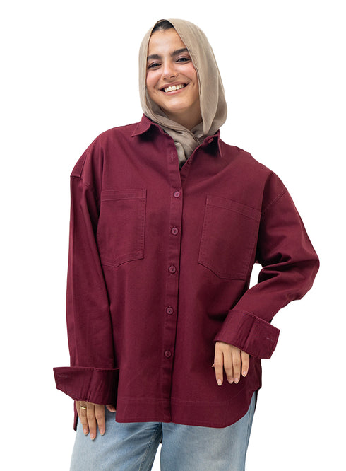 Bergundy Cur-Gabardine Shirt