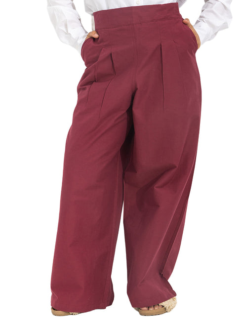 Bergundy Poplin Wide Leg Pants