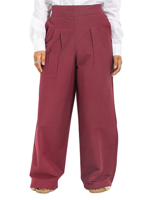 Bergundy Poplin Wide Leg Pants