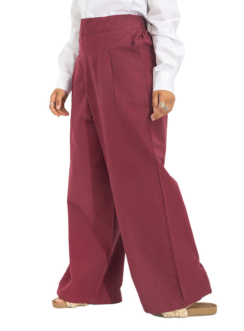 Bergundy Poplin Wide Leg Pants