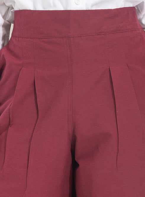 Bergundy Poplin Wide Leg Pants