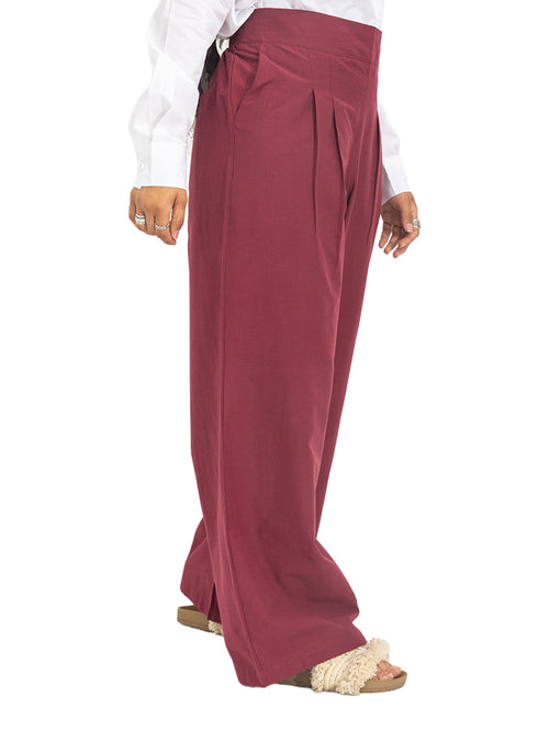 Bergundy Poplin Wide Leg Pants