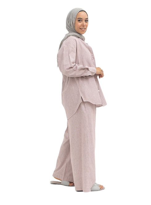 Bergundy Striped linen Suit
