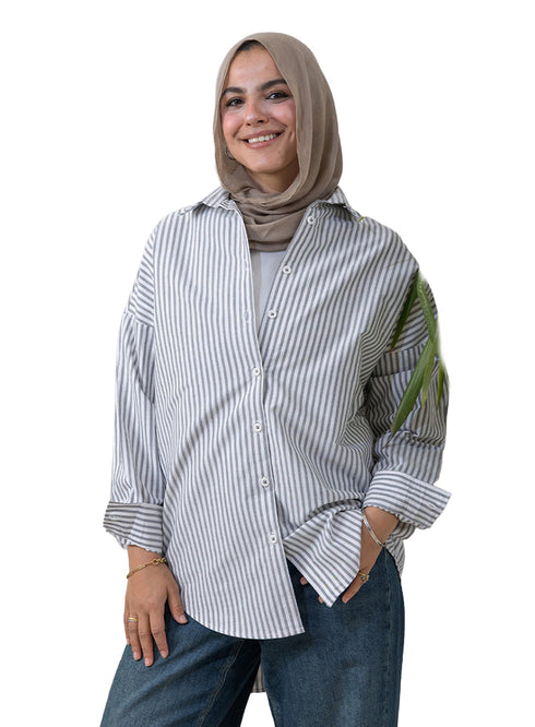 قميص مقلم اوفر سايز تصميم 2 - أسود