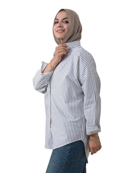 قميص مقلم اوفر سايز تصميم 2 - أسود