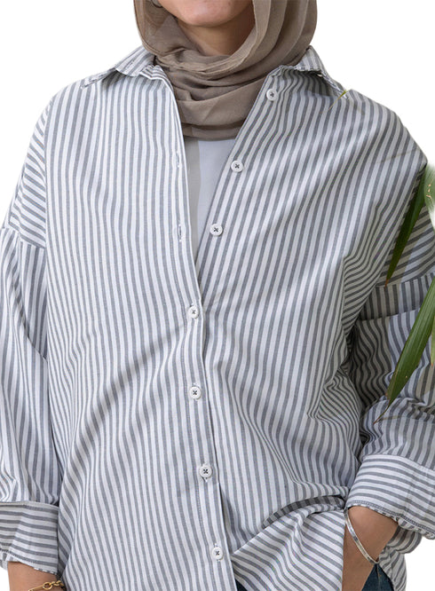 قميص مقلم اوفر سايز تصميم 2 - أسود