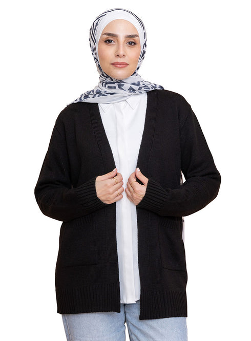 كارديجان سادة بجيب - أسود