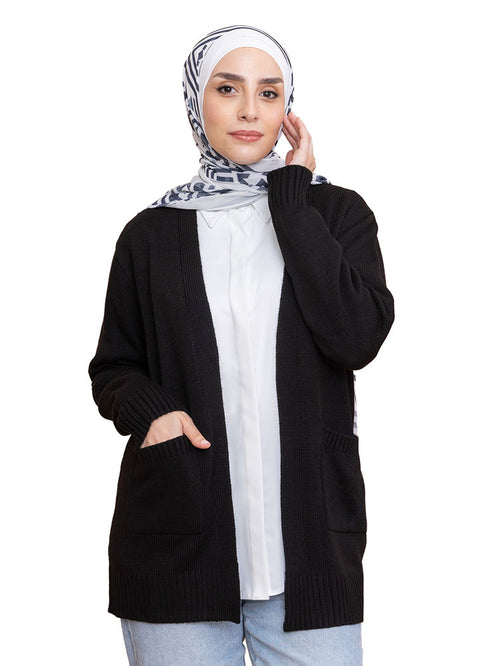 كارديجان سادة بجيب - أسود