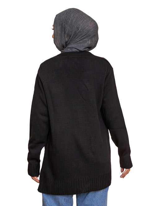Black Basic Pocket Cardigan