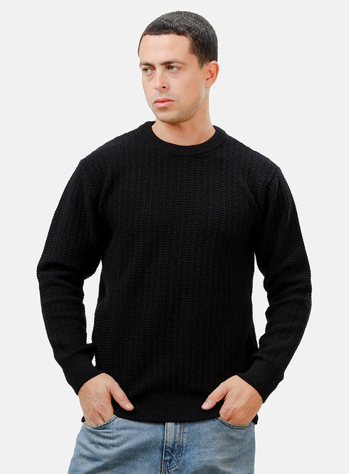 بلوفر برقبة دائرية - أسود