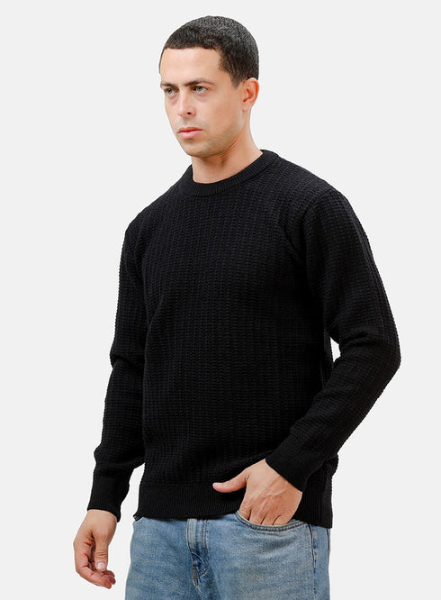 بلوفر برقبة دائرية - أسود