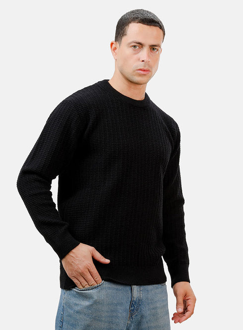 بلوفر برقبة دائرية - أسود