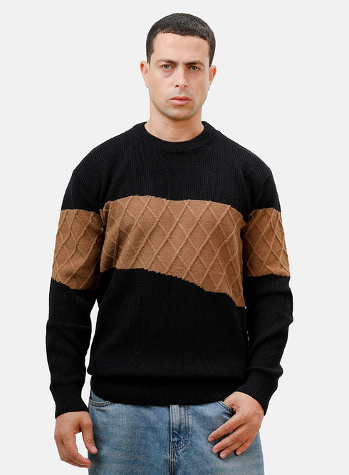 بلوفر برقبة دائرية تصميم 2453 - أسود