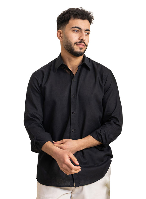 قميص كتان - اسود