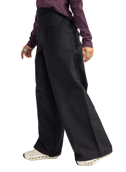Black Poplin Wide Leg Pants
