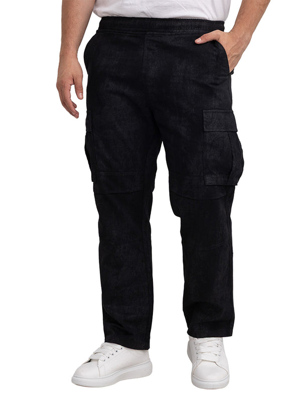 Black Printed Gabardine Cargo Pants