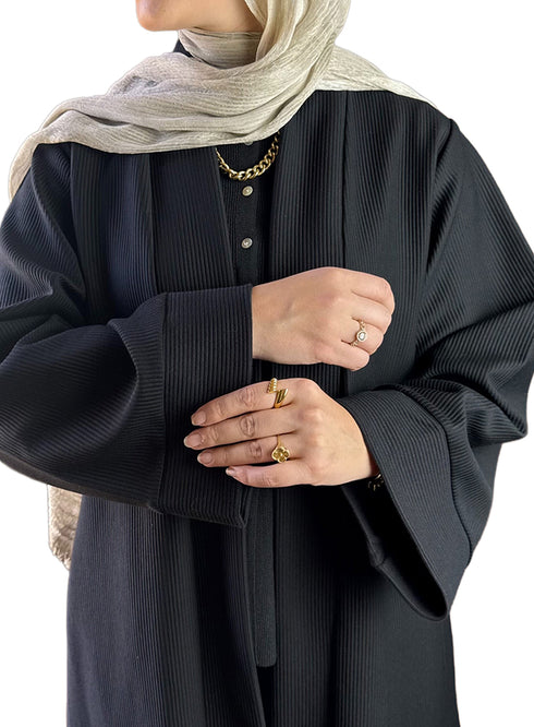 Black Ribbed Long Cardigan