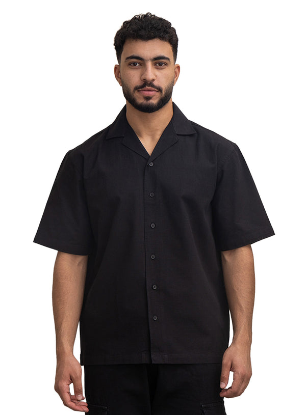 Black Tennis Collar Linen Shirt