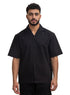 Black Tennis Collar Linen Shirt