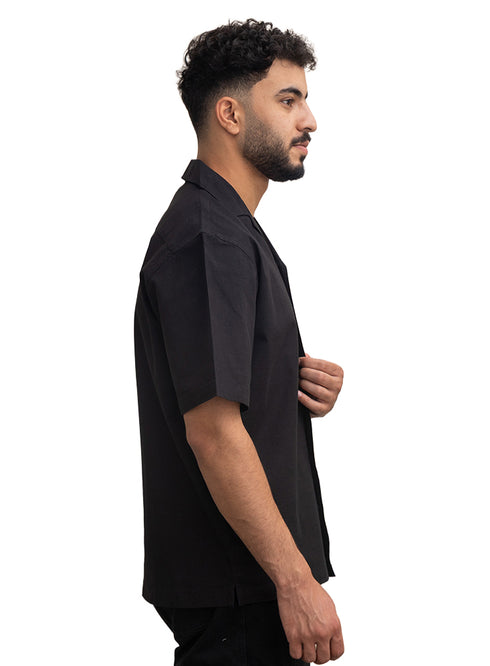 Black Tennis Collar Linen Shirt