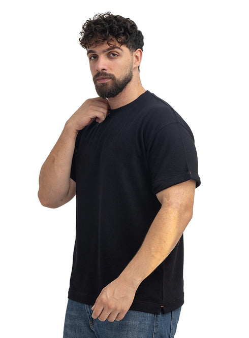 Black UpSide Sleeve -Crunchy-Oversize Round T-Shirt