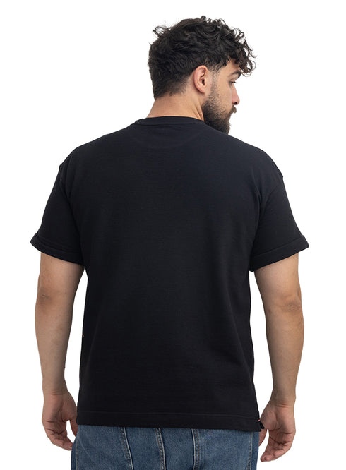 Black UpSide Sleeve -Crunchy-Oversize Round T-Shirt