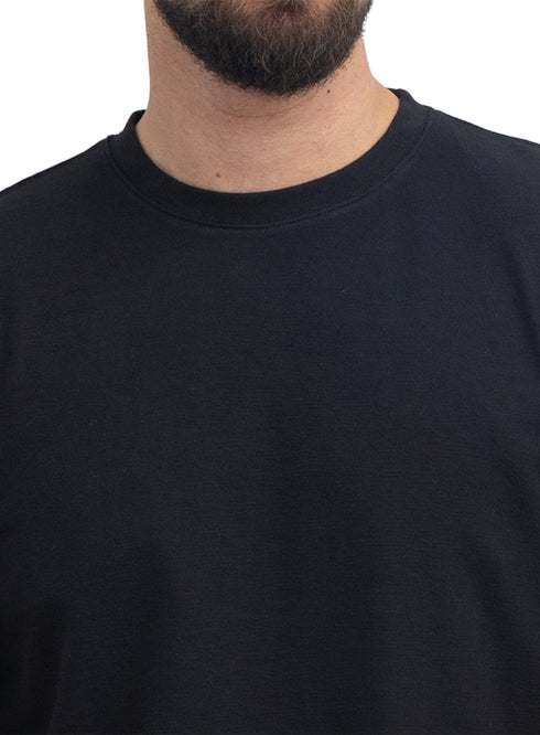 Black UpSide Sleeve -Crunchy-Oversize Round T-Shirt