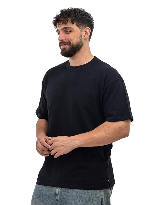 Black V-Crunchy-Oversize Round T-Shirt