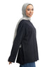 Black V-Over Size Long-Sleeve
